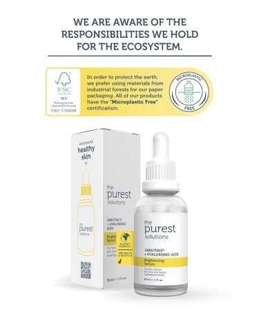 Purest Solutions Brightening Serum - Vegan Arbutin 2% & Hyaluronic Acid for Even Skin Tone | Eco-Friendly Cruelty-Free | 1 fl. oz - Buy Online on SooperMarket.com
