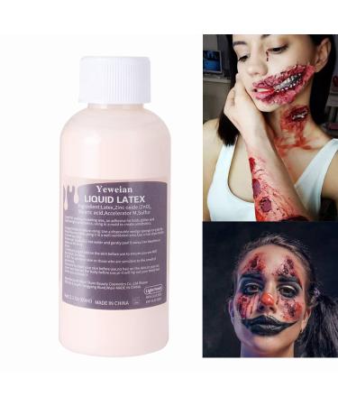 Yeweian Liquid Latex SFX Makeup  2.1 Oz Halloween Monster Zombie Clown Makeup Latex for Scald Burn Scar Wound  Cut  Skin Decay  Prosthetics  Old Age Wrinkle(Light Flesh)