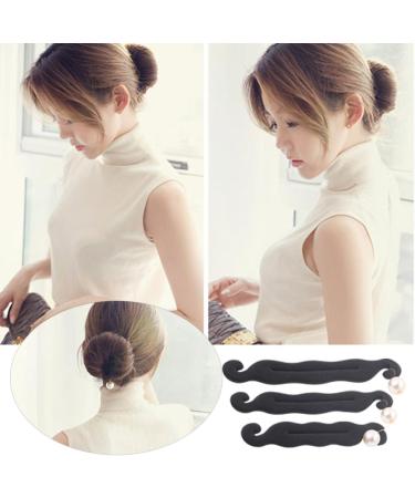 3pcs Pearl Hair Bun Maker for Women Lazy Hair Curler Bun Clips Flexible Foam Sponge Donut Maker for Making DIY Hair Styles Magic Hair Styling Tool Accessories(black) - Buy Online on SooperMarket.com