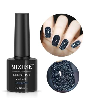 MIZHSE Diamond Gel Nail Polish  Reflective Glitter Gel Polish Set  Sparkly Shiny Gel Nail Art Varnish Manicure Kit  Soak Off LED Lamp  for Beginners DIY at Home (BD-005 Dark Blue) Black