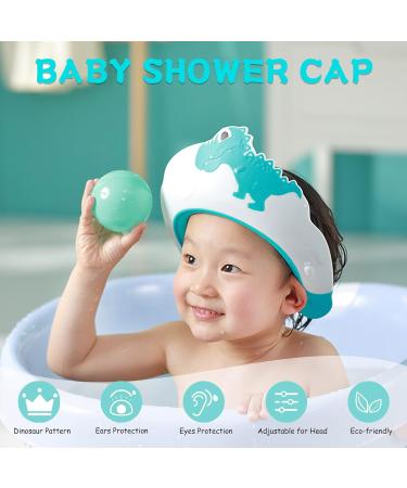 Baby Shower Cap KAMHBE Shower Caps for Kids Shield Adjustable Dinosaur Hair Washing Shampoo Shield Baby Visor for Eyes Ears and Face (dinosaur-blue) - Buy Online on SooperMarket.com