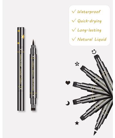 Enfuntins Eyeliner Stamp Set - 6 Pcs Double-Ended Liquid Eye Liner Pen, Waterproof & Smudge-Proof, Long-Lasting Tattoo Eye Makeup with Winged, Smiley, Star, Moon, Heart, and Flower Designs - Buy Online on SooperMarket.com