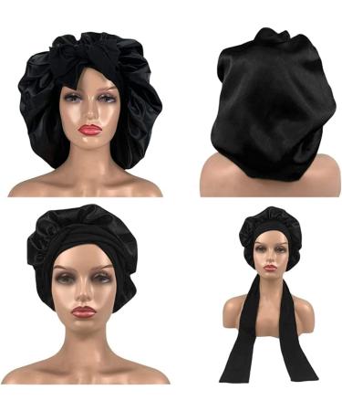 Silk Hair Bonnet for Women Green Flower Satin Cap for Sleeping, Bathing, and Curly Hair Protection - Buy Online on SooperMarket.com