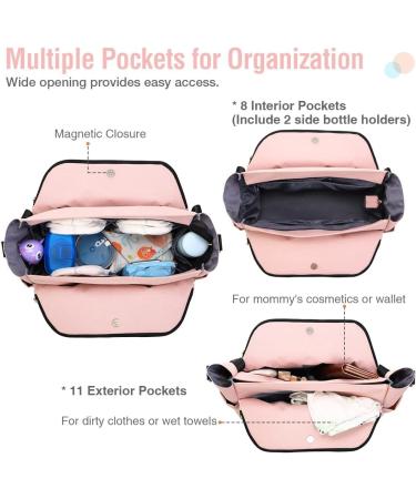 Lekebaby Baby Changing Bag Large Nappy Bags for Mom and Dad Nappy Changing Bag Stylish Travel Tote with Nappy Changing Mat Quilted Pink - Buy Online on SooperMarket.com