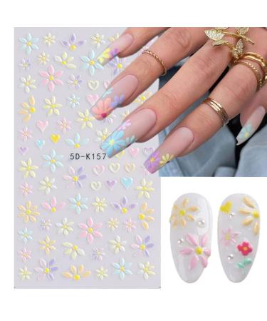 Daisy Embossed 5D Nail Art Stickers - Spring Flower & Rabbit Design | Self-Adhesive Decor for Women & Girls - 3 Sheets - Buy Online on SooperMarket.com