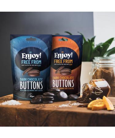 Enjoy! Delicious Vegan Chocolate Buttons | 2 X Packs of Flavour Filled Buttons-Mixed Flavour Gift Pack (Salted Caramel & Orange) | Vegan Dairy & Gluten Free 70% Dark Chocolate | 96g per bag Mixed Pack (Orange & Salted Caramel) - Buy Online on SooperMarket.com