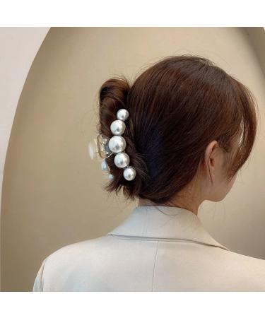3-Piece Large Pearl Hair Claw Clips Set - White, Black, Brown | Strong Hold Acrylic Design for Women - Fashion Hair Styling Barrette & Wedding Hair Decor - Buy Online on SooperMarket.com