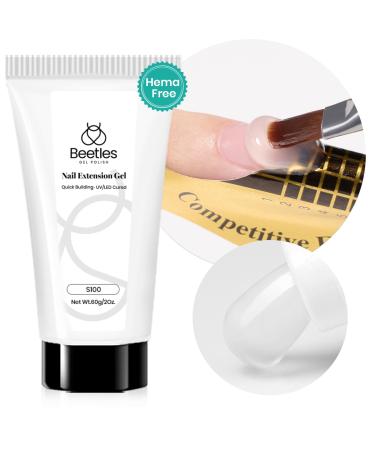 Beetles Nail Extension Gel Hema-Free 60g Clear Gel for Nail Builder Strengthener Nail Gel Trendy Nail Art Design Natural Long-Lasting Nail Extension DIY Home 0-Clear2.0-New upgrade Large