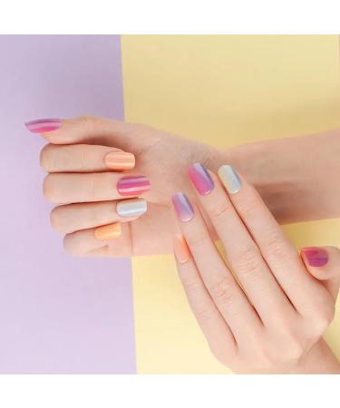 Foyute Semi Cured Gel Nail Strips 20 Pcs Soft Self-Adhesive Gel Nail Polish Wraps Sticker for Salon-Quality Manicure Set Long Lasting Easy to Apply & Remove Nail File & Wooden Stick (Smudge rainbow) - Buy Online on SooperMarket.com