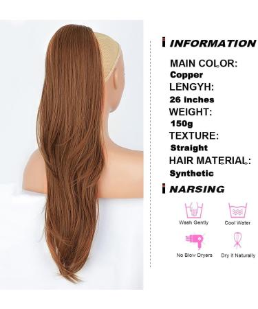 PORSMEER Auburn Brown Synthetic Drawstring Ponytail Extension - 26 Inch Natural Straight Wavy Hairpiece for Women and Girls - Buy Online on SooperMarket.com