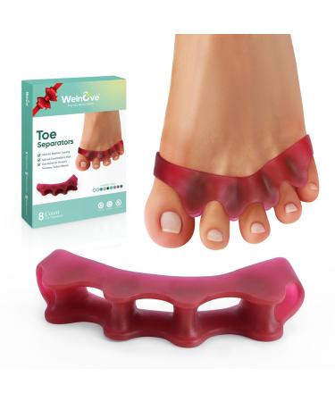 Welnove 8-Pack Toe Separator to Correct Bunions and Restore Toes to Their Original Shape Bunion Corrector for Women Men Toe Spacers for Gifts (Deep Red)