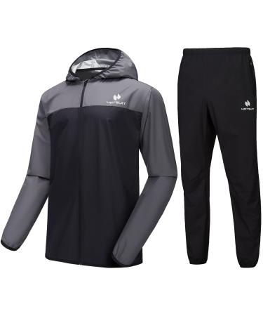 HOTSUIT Sauna Suit for Men Sweat Suits Gym Workout Exercise Sauna Jacket Pant Full Body Gray Jacket & Pants X-Large