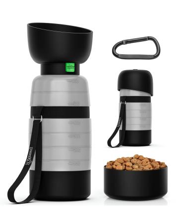 Pecute dogs water bottle 650ml with food container 150ml portable puppies drinking bottles Spout -proof light water dispenser for walks outdoors travel (gray) 650ml+150ml gray