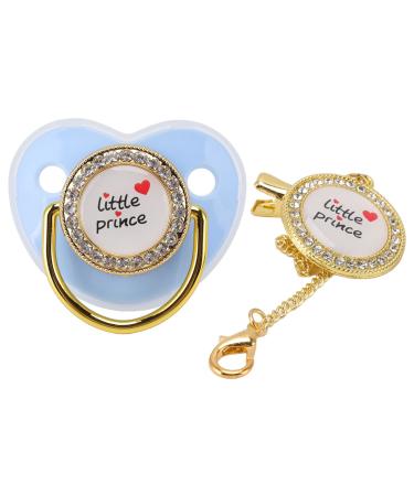 Golden ultra-light silicone pacifier 0-6 months Plplaaoo baby pacifier soft bling baby pacifier small prince rhinestones golden bling newborn dummy pacifier baby party (blue)