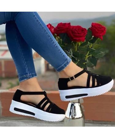 Foldap Dressy Summer 2023 Women's Peep Toe Platform Wedge Sandals - Black - Buy Online on SooperMarket.com