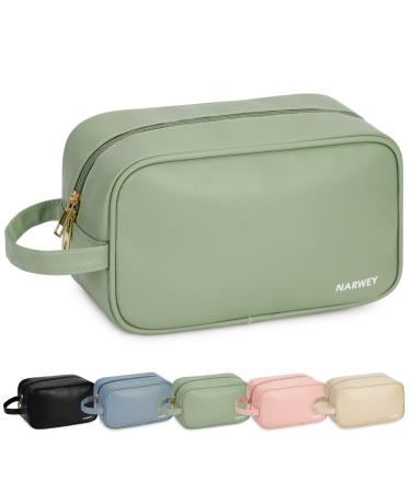 Travel Toiletry Vegan Leather Wash Bag for Women Traveling Dopp Kit Makeup Bag Organizer for Toiletries Accessories Cosmetics (P-Mint Green)