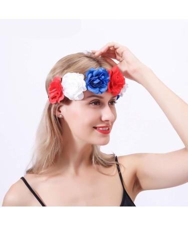 minkissy Rose Flower Headband Day of the Dead Headpiece Wedding Festival Headband for Christmas Halloween (Red White Blue) - Buy Online on SooperMarket.com