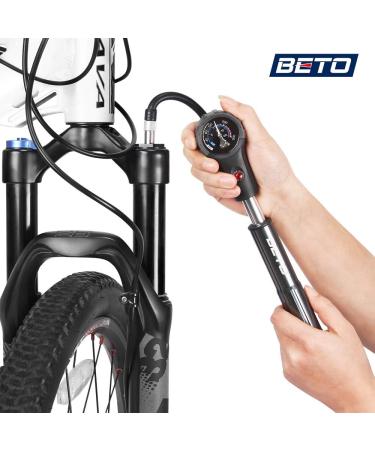Beto MTB Bike Tire & Shock Pump - 300psi High Pressure for Rear Shock & Suspension Fork - Schrader/Presta Valve Adapter - Dial Gauge & Bleed Valve Included - Buy Online on SooperMarket.com