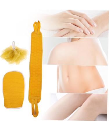 NOLITOY 2 Sets Exfoliating Back Scrubber - 3pcs Glove Pull Back Shower Towel & Loofah Sponge Belt - Mesh Bath Back Strip Yellow 85x9.5CM - International Shipping Available - Buy Online on SooperMarket.com