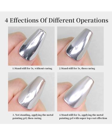 Metallic Gel Nail Polish Silver Gel Nail Polish Mirror Nails Finish Metal Painting Gel Super Glossy Soak off UV/LED Nail Gel 3D Metal Mirror Effect - Buy Online on SooperMarket.com