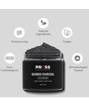 PRESS SKINCARE Bamboo Charcoal Face Mask - Exfoliating Mud Mask for Men | Pore Cleansing & Anti-Aging Hydration | 3.4 FL. OZ - Buy Online on SooperMarket.com