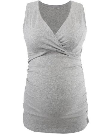 ZUMIY Maternity Nursing Top - Women's V Neck Ruched Waist Double Layered Tank - S Black+Grey/2-Pack - Buy Online on SooperMarket.com