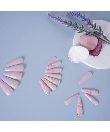 Long Coffin Press on Nails 3 Pack (72 PCS) with Glue Sticker and File - Full Cover Fake Nails for Women, Girls, Teens - Purple Pink Blue Ballet False Nails - Buy Online on SooperMarket.com