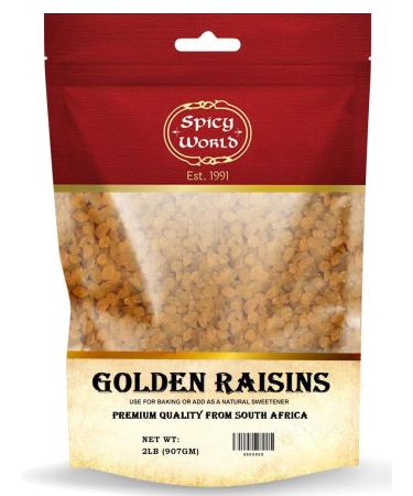 Golden Raisins 2 LB Bag - Premium Large Seedless Dried Sultanas from South Africa - No Added Sugar | by Spicy World