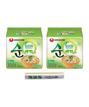 Nong Shim Soon Veggie Ramyun Instant Noodle Soup Mild Halal 112g (Pack of 10) by CNMART