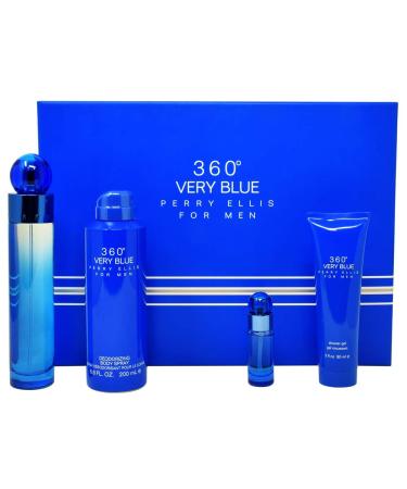 Perry Ellis 360 Very Blue By Perry Ellis for Men - 4 Pc Gift Set 3.4oz Edt Spray 7.5ml Edt Spray 6.8oz Body Spray 3oz Shower Gel 4count