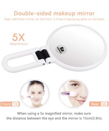 Double Sided 5X/1X Magnifying Hand Held Makeup Mirror - Compact Cosmetic Vanity Mirror for Girls Ladies - White - Buy Online on SooperMarket.com