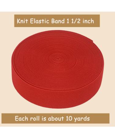 1 1/2 Inch Red Knit Elastic Band - 10 Yards Double-Side Twill Woven Heavy Stretch Elastic Spool for Sewing - Ideal for Pants, Waistbands, Wigs, Skirts, Crafts - Red Color - Buy Online on SooperMarket.com