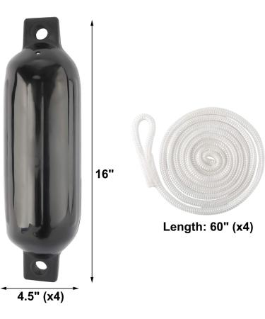 NovelBee 4 Pack 4.5x16 Ribbed Boat Fender Set with Lines, Pump & Needle - Black - Buy Online on SooperMarket.com