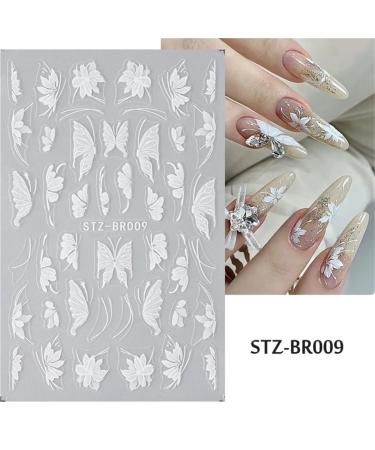 White Flowers Nail Art Stickers | 5D Self-Adhesive Floral & Butterfly Decals for DIY Manicure | 4 Sheets of Embossed Nail Design - Buy Online on SooperMarket.com