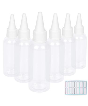 TRENDBOX 2oz Clear Plastic Bottles Applicator with Twist Top Cap BPA-Free For Hair Oils and Liquids 6 Pack with 6pcs Labels 2 oz pack of 6
