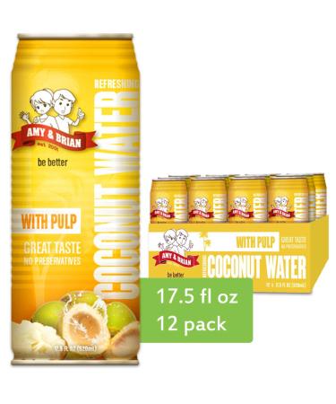 Amy & Brian Pure Coconut Water with Pulp, Non-GMO, No Sugar Added, Refreshing and Hydrating Real Coconut Water, 17.5oz Cans (Pack of 12)