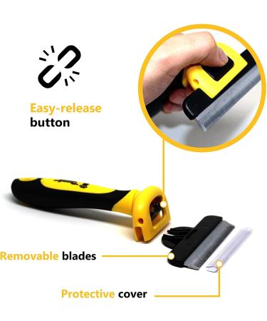 Thunderpaws Professional De-Shedding Tool for Dogs and Cats - Small to Large Breeds - Short or Long Hair - Yellow - Buy Online on SooperMarket.com