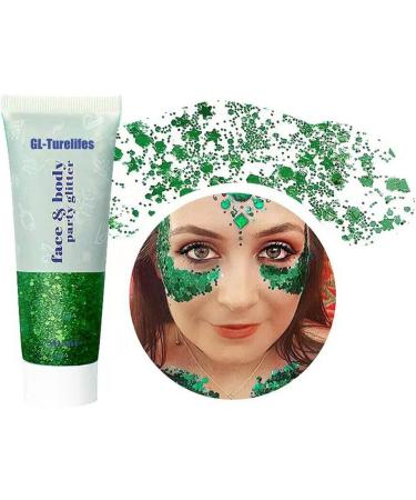 Turelifes Chunky Glitter Gel - Festival Body, Hair, and Nail Makeup - 50ml Liquid Eyeshadow in Green - Long Lasting and Easy to Apply - Buy Online on SooperMarket.com