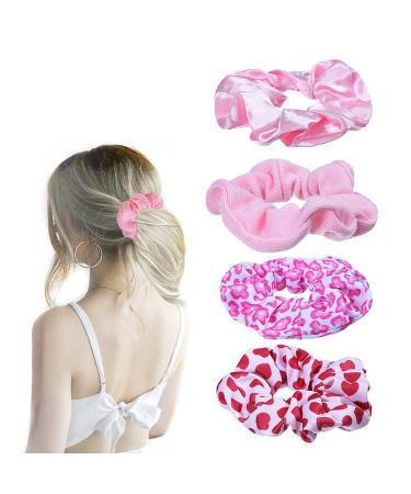 Valentine Pink Hair Scrunchies Set - 4pcs Galentine Hair Ropes & Ties | JHV31 - Buy Online on SooperMarket.com
