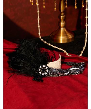 BABEYOND 1920s Vintage Headband Roaring 20s Flapper Headpiece with Feather 1920s Great Gatsby Costume Accesories (Black-2) - Buy Online on SooperMarket.com
