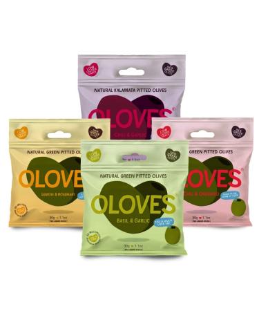 OLOVES Natural Whole Pitted Olives | 24 Pack Variety | Basil & Garlic, Chili & Oregano, Lemon & Rosemary | Vegan, Kosher, Gluten Free + Keto Friendly Healthy Snacks, 1.1 Ounce (Pack of 24) Variety 1.1 Ounce (Pack of 24)