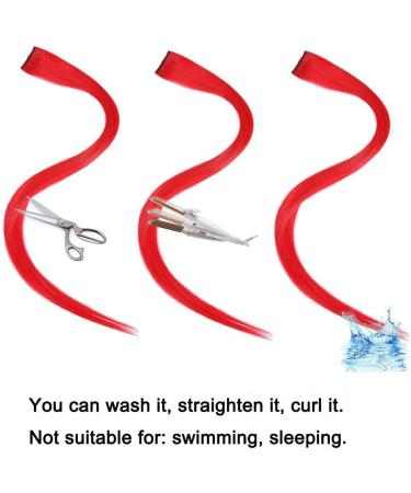 12 Pcs Colored Hair Extensions Colorful Clip in Hair Extensions 22 inch Synthetic Straight Hair Extensions for Kids Girls Women Red series - Buy Online on SooperMarket.com
