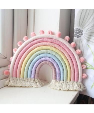 Handmade Rainbow Macrame Wall Hanging Decor for Nursery & Kids Bedroom - Pink Tassel Cotton Accessory for Baby Toddler Room - Buy Online on SooperMarket.com