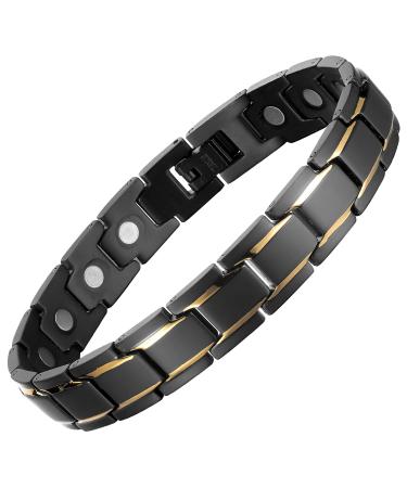 MagEnergy Magnetic Bracelets for Men Titanium Steel Black Bracelet 8.5 inches Adjustable (Gold Black)