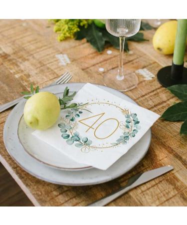 40th Birthday Decoration Napkins - 40 Eucalyptus & Gold Green Paper Napkins for Men & Women | Perfect for 40th Birthday Party Decor - Buy Online on SooperMarket.com
