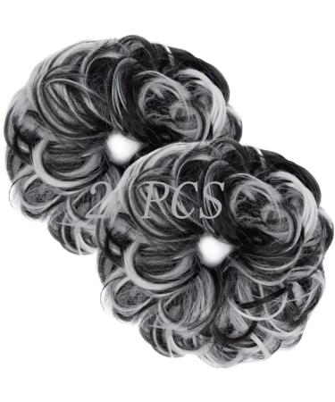 Messy Bun Hair Piece for Women Thick Updo Scrunchies Hair Extension Ponytail Hair Accessories Natural Black Mix Silver Grey 2 PCS 22# Natural Black Mix Silver Grey