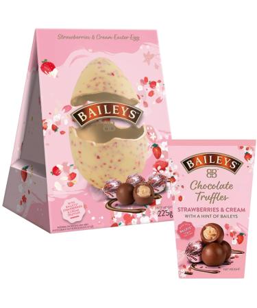Easter Egg & Chocolate Truffles Bundle With Baileys Chocolate Truffles Strawberries & Cream Box 205g and Strawberry & Cream Truffle Easter Egg 225g (2 Pack)