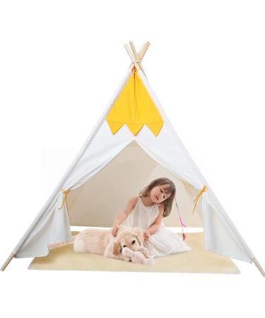 Large Pet Teepee Tent with Mat for Dogs & Cats | Portable Indoor/Outdoor Dog House - White Stripe Design - Buy Online on SooperMarket.com