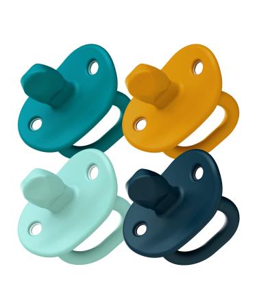 Boon JEWL Biometric Silicone Baby Pacifier - 0+ Months - Blue - Comfortable Silicone Orthodontic Baby Pacifiers with Soothing Gem Shaped Nipple - 4 Count 0-3 Month Blue