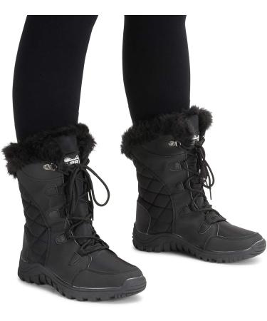 Polar Women's Quilted Faux Fur Cuff Winter Boots - Black | Duck Rubber Sole | Snow & Rain Outdoor Boot - Buy Online on SooperMarket.com